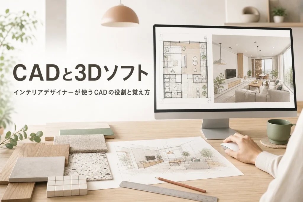 インテリアデザイナーが使うCADと3Dソフトの役割と覚え方を紹介する記事のアイキャッチ