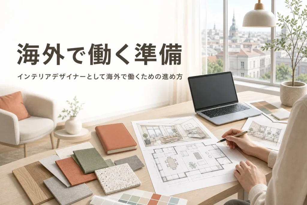 インテリアデザイナーとして海外で働くための、留学・語学・準備の進め方を紹介する記事のアイキャッチ