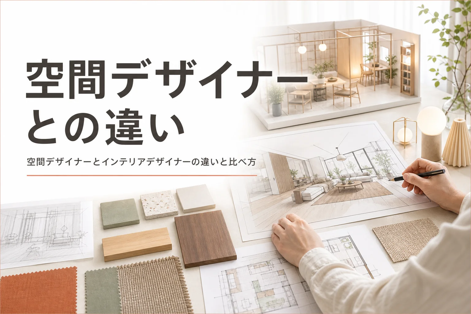 空間デザイナーとインテリアデザイナーの違いを扱う範囲で比べる記事のアイキャッチ